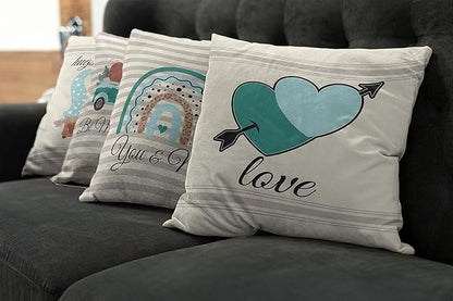 Ambesonne Romantic Throw Pillow Cushion Case Pack of 4, Love Hearts Arrow You and Me Be My Valentine Hugs Kisses Lettering, Modern Accent Double-Sided Digital Printing, 18", Teal Ivory Pale Eggshell