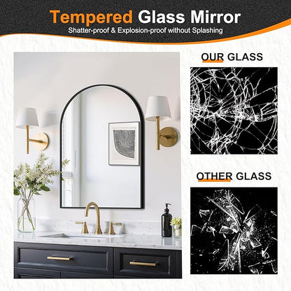 Delma Arched Bathroom Mirror, 20"x30" Wall Mounted Vanity Mirror for Bedroom, Living Room and Entryway, Black