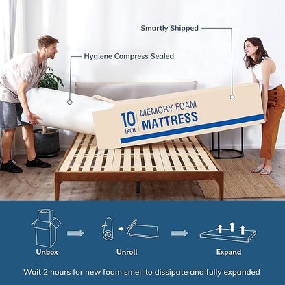 EGO White 10 inch Twin XL Memory Foam Mattress, Gel Green Tea Mattress Bed in a Box, CertiPUR-US Certified, 38"×80", Medium Firm