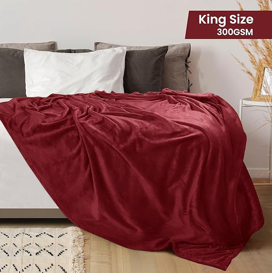 Utopia Bedding Fleece Blanket King Size Burgundy 300GSM Luxury Anti-Static Fuzzy Soft Microfiber Bed Blanket (90x102 Inch)