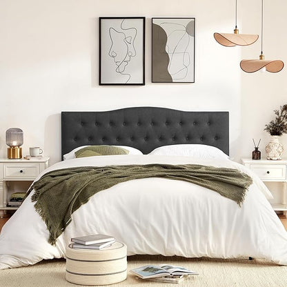 Tufted Upholstered Headboard Full Size, Sturdy and Durable Solid Wood Full XL headboard, Fabric Headboard Adjustable Height from 37” to 51”, Modern Button Diamond Design Head Board, Black