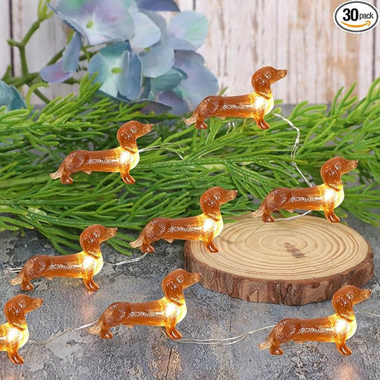Impress Life Pet Theme Christmas Decorative String Lights, 10ft 30 LED Dachshund Dog Twinkle Lights, USB Battery Operated with Remote for Indoor Covered Outdoor Christmas Parties Ornament