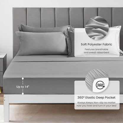 Love's cabin Twin Comforter Set Grey, 5 Pieces Twin Bed in a Bag, All Season Bedding Sets with 1 Comforter, 1 Flat Sheet, 1 Fitted Sheet, 1 Pillowcase and 1 Pillow Sham