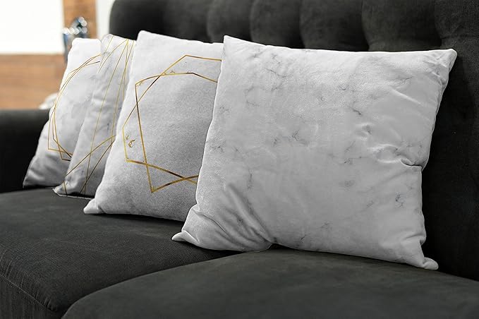 Ambesonne Marble Throw Pillow Cushion Case Pack of 4, Modern Design Illustration of Geometric Golden Yellow Tone Lines Shapes, Modern Accent Double-Sided Digital Printing, 18", Grey Mustard