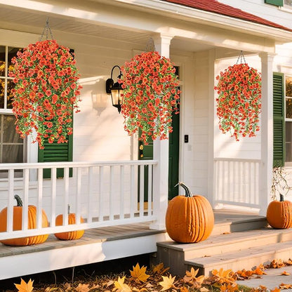 6 Bundles Artificial Fall Flowers for Outdoors Fake Plants Garden Home Fall Decor,UV Resistant Realistic Silk Faux Autumn Flower Indoor Outside Front Porch Patio Balcony Yard Farmhouse(Orange)