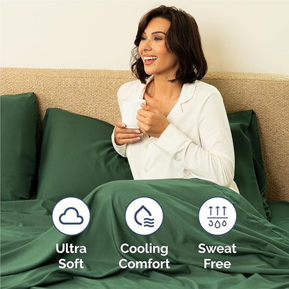 Cal King 6 Piece Sheet Set - Comfy Breathable & Cooling - Ultra-Soft Hotel Luxury Bedding Set w/ 8-16 Inch Deep Pockets - 1 Flat & 1 Fitted Sheet & 4 Pillowcases - Wrinkle Free & Easy Care - Emerald