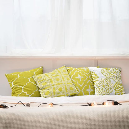 Ambesonne Vintage Throw Pillow Cushion Case Pack of 4, Monochrome Design Grid Trellis Quatrefoil Mesh and Dahlia Flowers Modern Print, Modern Accent Double-Sided Digital Printing, 20", Yellow White