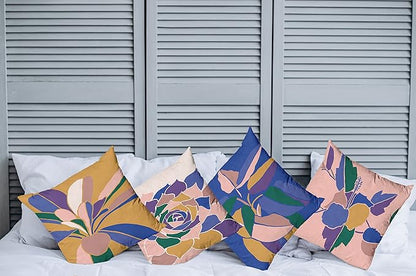 Ambesonne Floral Throw Pillow Cushion Case Pack of 4, Abstract Flowers and Petals with Exotic Vibes Colorful Modern Style, Modern Accent Double-Sided Digital Printing, 24", Rose Dark Violet Mustard