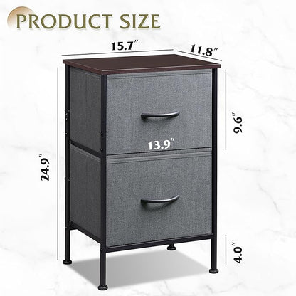 WLIVE Night Stand Set 2, Dresser and Nightstand Sets, Nightstands for Bedroom with 2 Fabric Drawer, End Tables Bedroom Furniture Set, Closet, College Dorm, Dark Grey, Size L