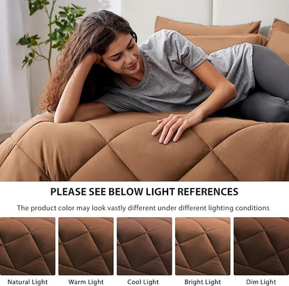 Love's cabin Twin XL Comforter Set Mocha Mousse, 5 Pieces Twin XL Bed in a Bag, All Season Bedding Sets with 1 Comforter, 1 Flat Sheet, 1 Fitted Sheet, 1 Pillowcase and 1 Pillow Sham