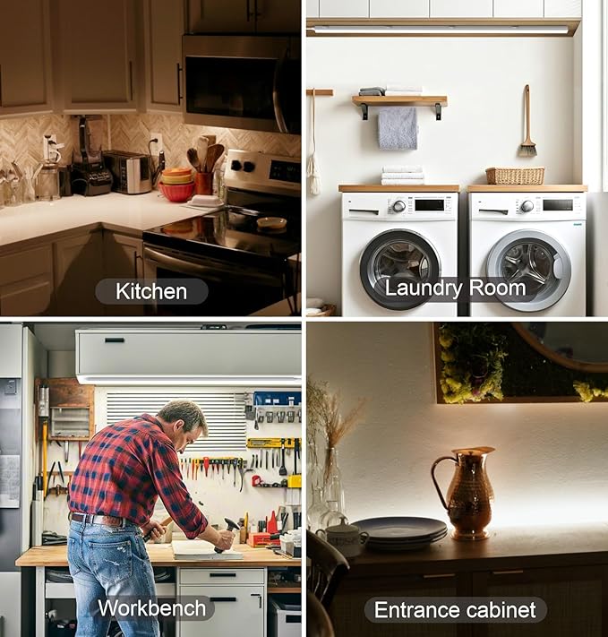 Under Cabinet Lighting Plug in, 16 Inch 4 Pcs, Linkable AC120V 3CCT 3000K/4000K/5000K Ultra Slim, LED Under Cabinet Lights for Counter Light, Kitchen, Shelf, Sink, Workshop, Desk, Bronze