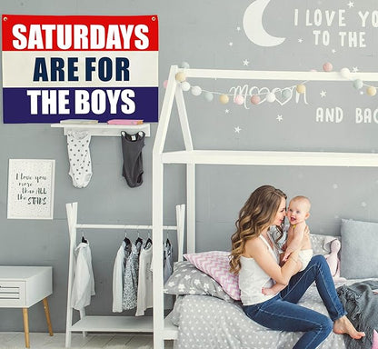 Boys Nursery Rectangular Canvas Banner-Flag Wall Sign for Baby Boys Kids Toddler,Playroom Bedroom Dorm Reading Room Wall Decor-Baby Shower Birthday Christmas Gift-Saturday are for Boy