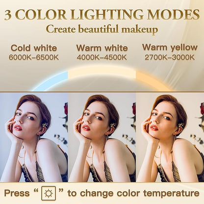 Vanity Mirror with Lights, 32" x 22" Large Lighted Vanity Mirror with Dimmable 3 Modes, LED Makeup Mirror, 10X Magnification, USB Charging Port, Tabletop or Wall-Mounted Square Gold