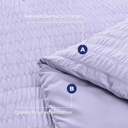 HYMOKEGE Light Purple Twin Comforter Set Seersucker 5 Pieces, All Season Luxury Bed in a Bag for Bedroom, Bedding Set with Comforter, Sheets, Pillowcase & Sham