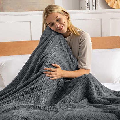 Exclusivo Mezcla Fleece Bed Blanket Twin Size, Super Soft and Warm Blankets for Couch, Sofa and Bed Waffle Textured, Cozy, Fuzzy and Lightweight (Dark Grey, 90x66 Inches)