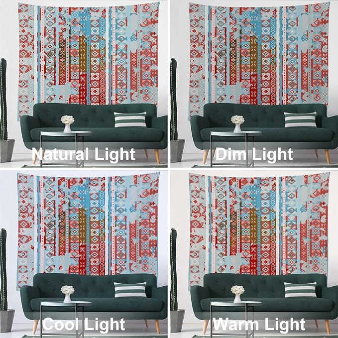 Batmerry Boho Tribal Tapestry, Aztec Ethnic Tribal Colorful Boho Abstract Distress Watercolor Wall Hanging Polyester Fiber White Ruffled Around For Dorm Room Bedroom Living Room, 90.6 X 78.7 Inches