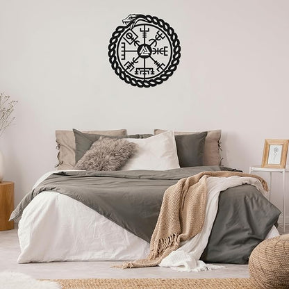 TOLARY Ouroboros Snake Vegvisir Metal Wall Art, Viking Compass Metal Wall Decor, Extra Large Outdoor Wall Decor, Scandinavian Design Wall Hanging, Modern Scandinavian Home Decor