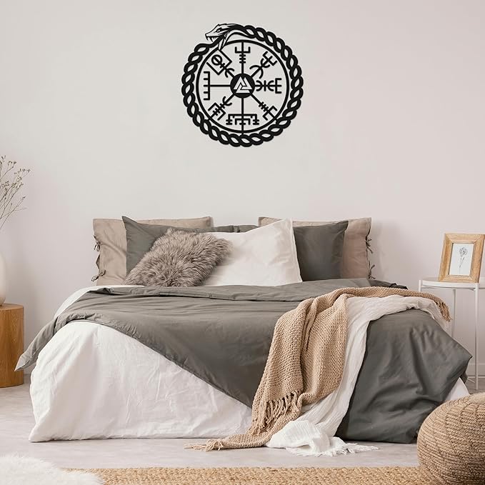 TOLARY Ouroboros Snake Vegvisir Metal Wall Art, Viking Compass Metal Wall Decor, Extra Large Outdoor Wall Decor, Scandinavian Design Wall Hanging, Modern Scandinavian Home Decor