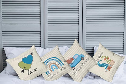 Ambesonne Romantic Throw Pillow Cushion Case Pack of 4, Love Hearts Arrow You and Me Be My Valentine Hugs Kisses Lettering, Modern Accent Double-Sided Digital Printing, 20", Ivory Blue and Olive Green
