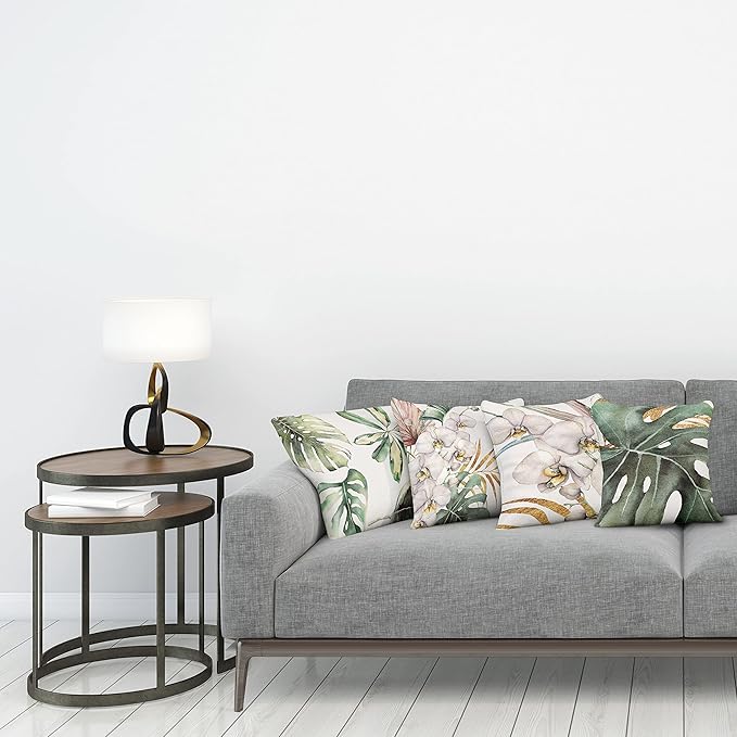Ambesonne Vintage Tropical Throw Pillow Cushion Case Pack of 4, Retro Botanical Summer Vibes Monstera Leaf Orchid Flowers, Modern Accent Double-Sided Digital Printing, 16", Laurel Green Ginger Blush