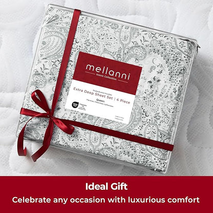 Mellanni Extra Deep Full Sheets - 4 PC Iconic Collection Bedding - Hotel Luxury, Ultra Soft, Cooling Bed Sheets - Wrinkle, Fade, Stain Resistant (Full, Paisley Gray)