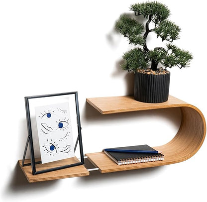 EWART WOODS Floating Wall Mounted Oval Shelf from Wood, Decorative Geometric Wooden Shelves for Candles, Unique Oak Hanging Display Decor (Walnut)