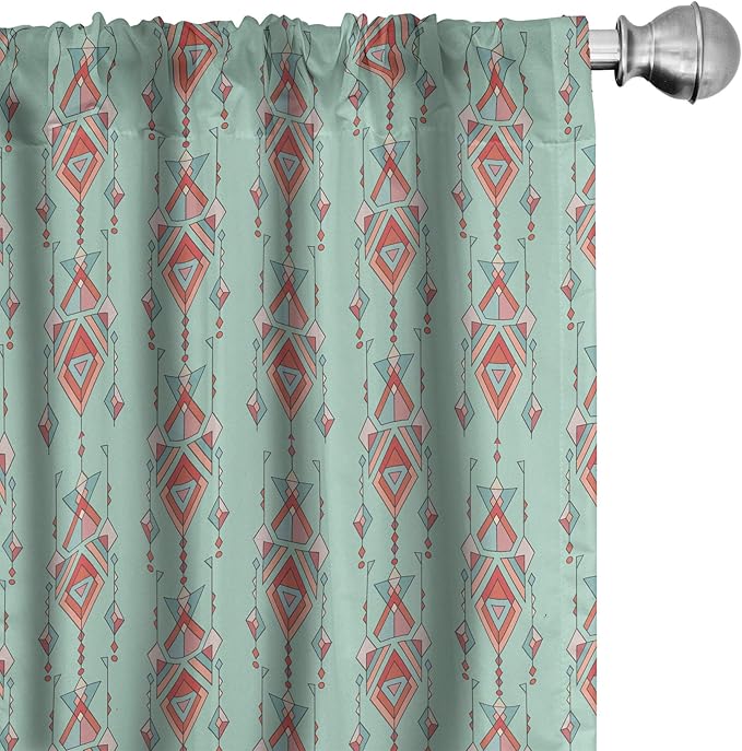 Ambesonne Southwestern Curtains, Vintage Tribal Triangles Peruvian Mexican Traditional Motifs in Pastel Colors, Window Treatments 2 Panel Set for Living Room Bedroom, Pair of - 28" x 84", Teal Red