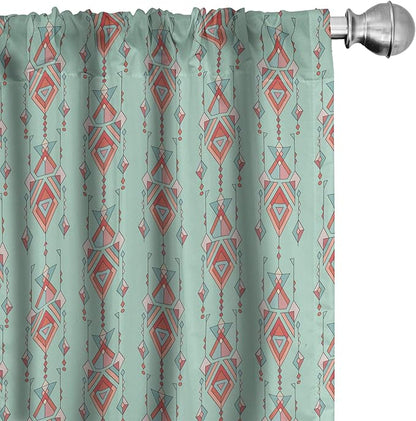 Ambesonne Southwestern Curtains, Vintage Tribal Triangles Peruvian Mexican Traditional Motifs in Pastel Colors, Window Treatments 2 Panel Set for Living Room Bedroom, Pair of - 28" x 95", Teal Red