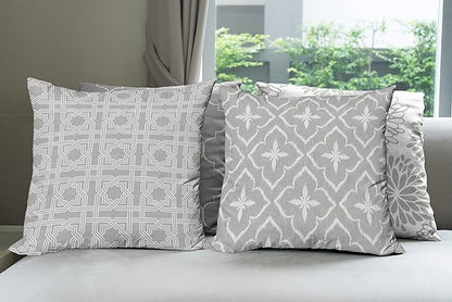 Ambesonne Vintage Throw Pillow Cushion Case Pack of 4, Monochrome Design Grid Trellis Quatrefoil Mesh and Dahlia Flowers Modern Print, Modern Accent Double-Sided Digital Printing, 20", Grey White