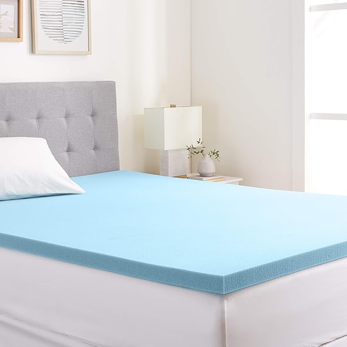 Amazon Basics Alternative Latex King Mattress Topper, Cooling Gel-Infused, CertiPUR-US Certified, 2 Inches, Blue