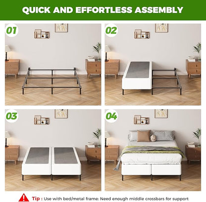 EMODA 10 Inch Split Full Size Box Spring Bed Base, 2 Piece Heavy Duty Metal Full Box Spring with Fabric Cover, Easy Assembly, Black