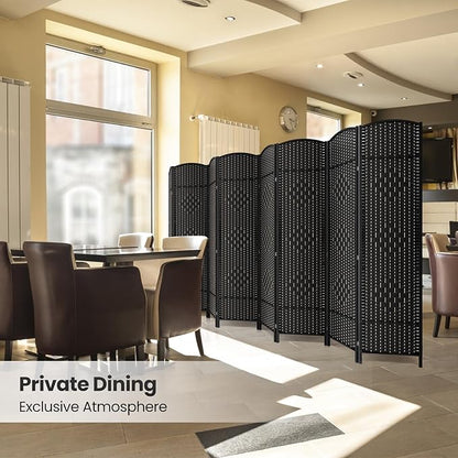 8 Panel Room Divider,6Ft Folding Privacy Screen,Tall - Extra Wide Foldable Panel Partition Wall Divider with Diamond Double-Weaved Hand-Woven Design Room Screen Divider