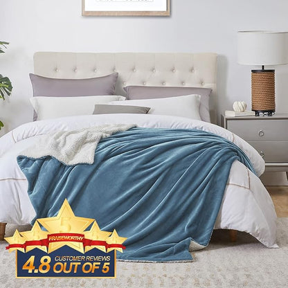 Walensee Sherpa Fleece Blanket (Twin Size 60”x80” Slate Blue) Plush Throw Fuzzy Super Soft Reversible Microfiber Flannel Blankets for Couch, Bed, Sofa Ultra Luxurious Warm and Cozy for All Seasons