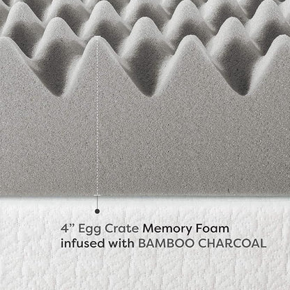 Best Price Mattress Mellow 4 Inch Egg Crate Memory Foam Mattress Topper with Infusion, Queen