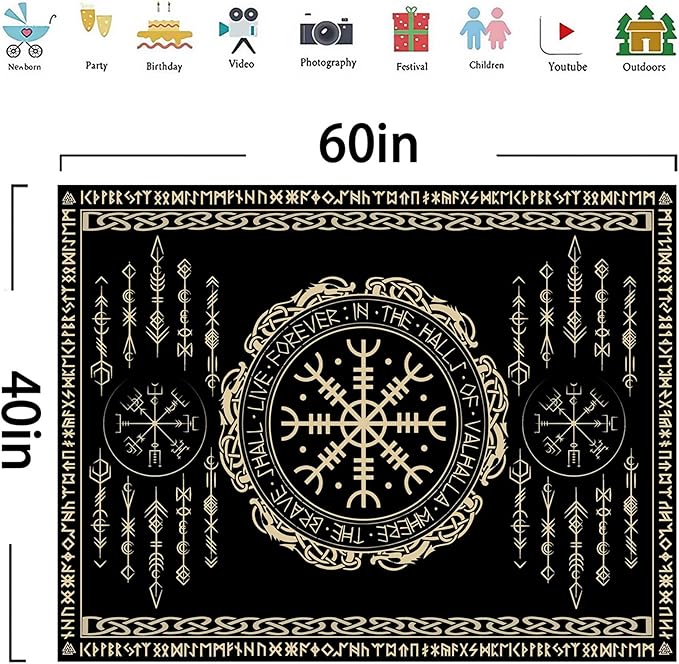 OSUNBD Nordic Vikings Tapestry Small 60x40inches Soft Flannel Vegvsir Symbol Amulet Celtic Rune Scandinavian Aesthetic Mythology Tapestry Wall Hanging for Bedroom Living Room Decor
