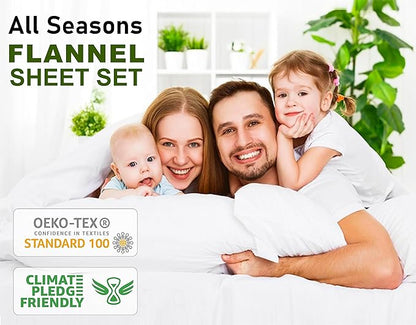 RUVANTI Flannel Sheets King Size - 100% Cotton Brushed King Size Sheets Set - Deep Pockets 16 Inches Bed Sheets - All Seasons Breathable & Extra Soft - Warm & Cozy, 4 Piece, Grey Plaid