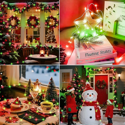 ZGWJ 24 Pack Christmas Fairy Lights Battery Operated, 7ft 20LED Mini Fairy String Lights Silver Wire 3 Modes Waterproof for Christmas Tree DIY, Parties, Bedroom Decorations Red&Green