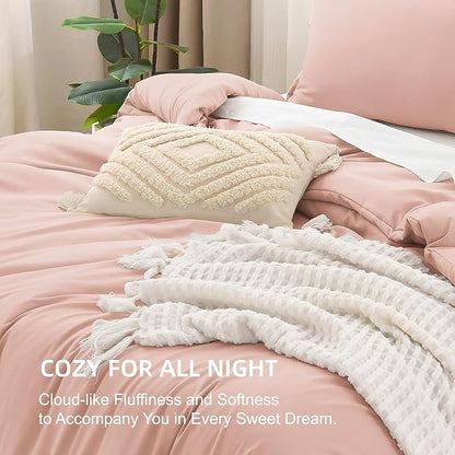 Litanika Comforters Blush Super King Size, 3 Pieces Lightweight Solid Bedding Set & Collections, All Season Fluffy Bed Set (120x120In Comforter & 2 Pillowcases)