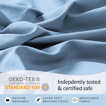 LuxClub 4 PC California King Sheet Set, Breathable Luxury Bed Sheets, Deep Pockets Wrinkle Free Cooling Sheets Machine Washable Hotel Bedding Silky Soft - Sky Cal King