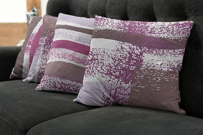 Ambesonne Grunge Throw Pillow Cushion Case Pack of 4, Abstract Design Simplistic Minimal Stripes Brushstrokes Contemporary, Modern Accent Double-Sided Digital Printing, 24", Grey Pink and Dark Mauve