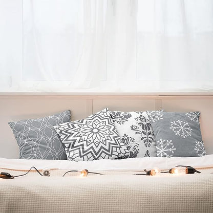Ambesonne Retro Throw Pillow Cushion Case Pack of 4, Trellis Grid Medieval Floral Damask Mandala Flower Ornament in Modern Grayscale, Modern Accent Double-Sided Digital Printing, 20", Grey and White