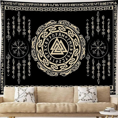 OSUNBD Nordic Viking Tapestry Wall Hanging - Large 118x78 inches Soft Flannel with Valknut, Celtic Runes & Norse Mythology Scandinavian for Bedroom, Living Room Decor