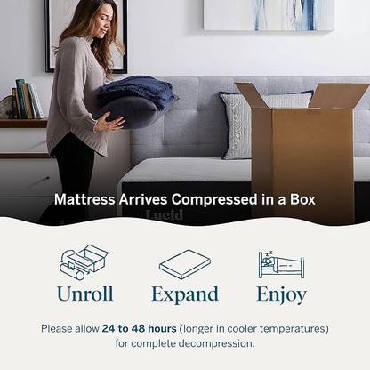 Lucid 14 Inch Memory Foam Mattress - Medium Plush Feel - Infused with Refreshing Bamboo Charcoal and Cooling Gel - Bed in a Box - Temperature Regulating - Pressure Relief - Breathable - King Size