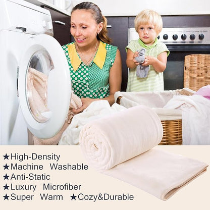 HOZY Soft Blanket Queen Size Fleece Warm Fuzzy Throw Blankets for The Bed Sofa Lightweight 350GSM Ivory 90"*90"