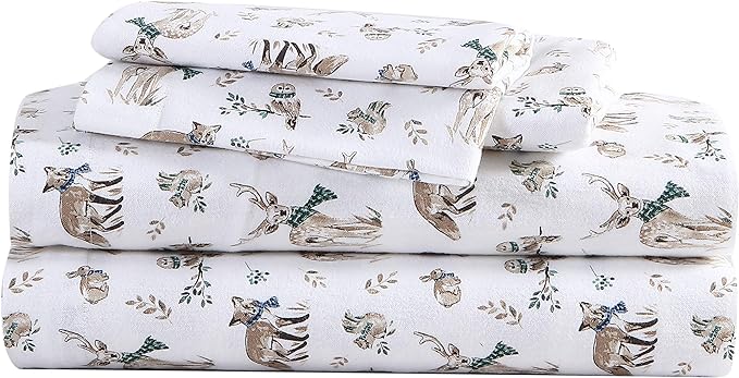 Eddie Bauer - King Sheets, Cotton Flannel Bedding Set, Brushed For Extra Softness, Cozy Home Decor (Woodland Friends, King)