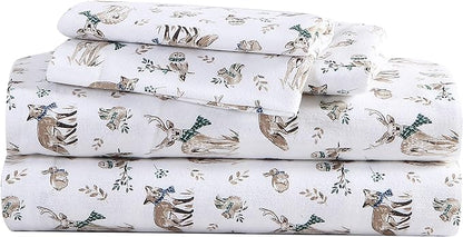 Eddie Bauer - King Sheets, Cotton Flannel Bedding Set, Brushed For Extra Softness, Cozy Home Decor (Woodland Friends, King)