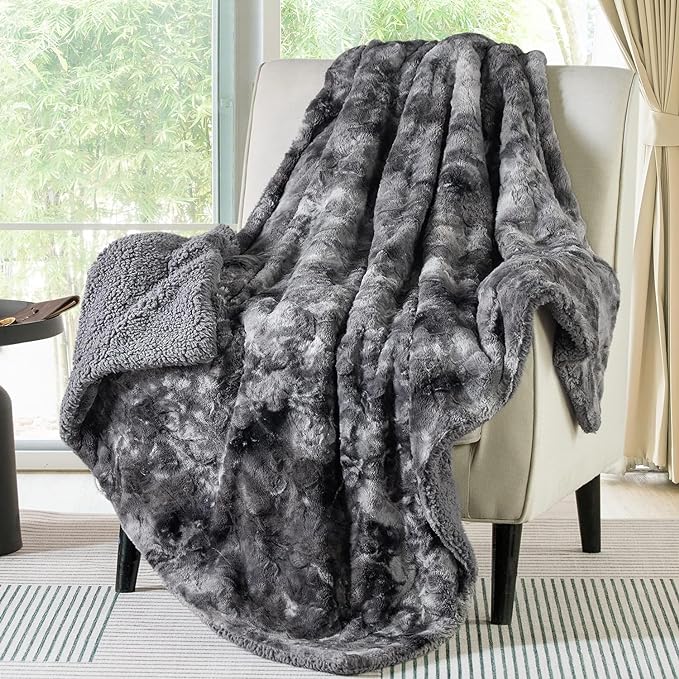 Bedsure GentleSoft Sherpa Fluffy Throw Blanket - Fleece Warm and Cozy Throw for Women Gift, Plush & Fuzzy Faux Fur Christmas Blanket for Couch, Sofa, Bed Decor, Tie Dye Design, Grey, 50x60 Inches
