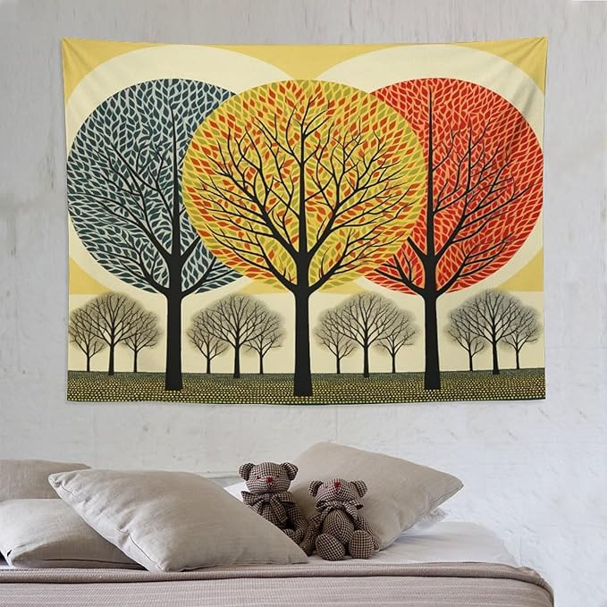 Shabby Chic Trees Tapestry As Wall Art Fall Autumn Tree Tapestry Vintage Aesthetic Tapestries Landscape Tapestry Wall Decor for Bedroom Living Room Dorm 60"x80" Tapestries Winter Snowflake Decorative