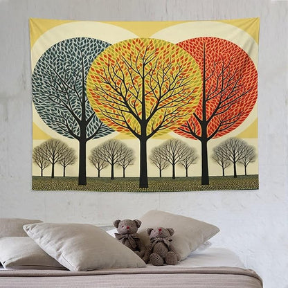 Shabby Chic Trees Tapestry As Wall Art Fall Autumn Tree Tapestry Vintage Aesthetic Tapestries Landscape Tapestry Wall Decor for Bedroom Living Room Dorm 60"x80" Tapestries Winter Snowflake Decorative