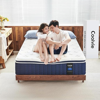 Coolvie Queen Mattress 14 Inch in a Box, Medium Firm Feel Hybrid Queen Size Mattress, CertiPUR-US® Certified Memory Foam&Pocket Spring, Extra Lumbar & Shoulder Support for Pain Relief, 80''L x 60''W